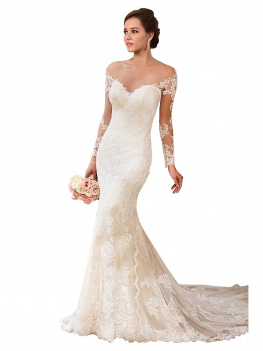 Best Long Sleeves Maermaid Sweetheart Lace Wedding Dress Sydney