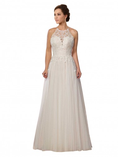 Best Illusion Halter Lace Boho Wedding Dress with Plunging Sweetheart Bodice Sydney