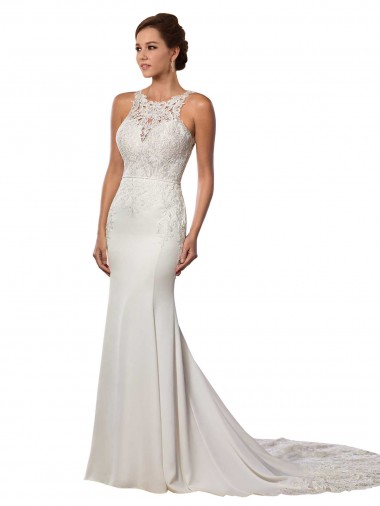 Best Modern Deep V-Neck Sheath Lace Wedding Dress with Open V-Back Sydney