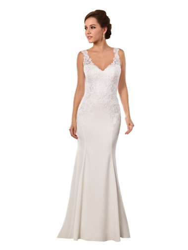 Best V-Neck Mermaid Crepe Wedding Dress with Lace Bodice Sydney