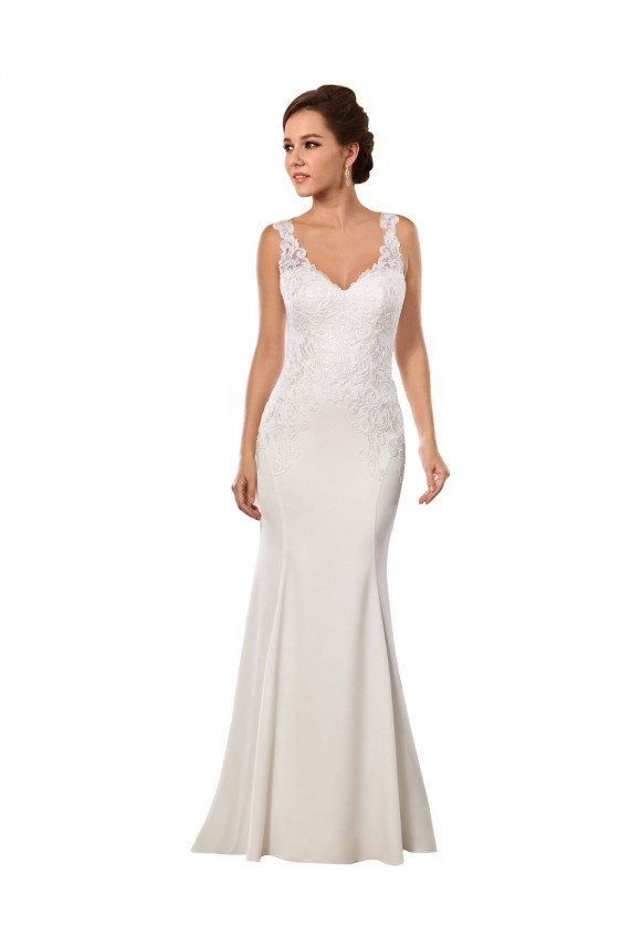 Best V-Neck Mermaid Crepe Wedding Dress with Lace Bodice Sydney