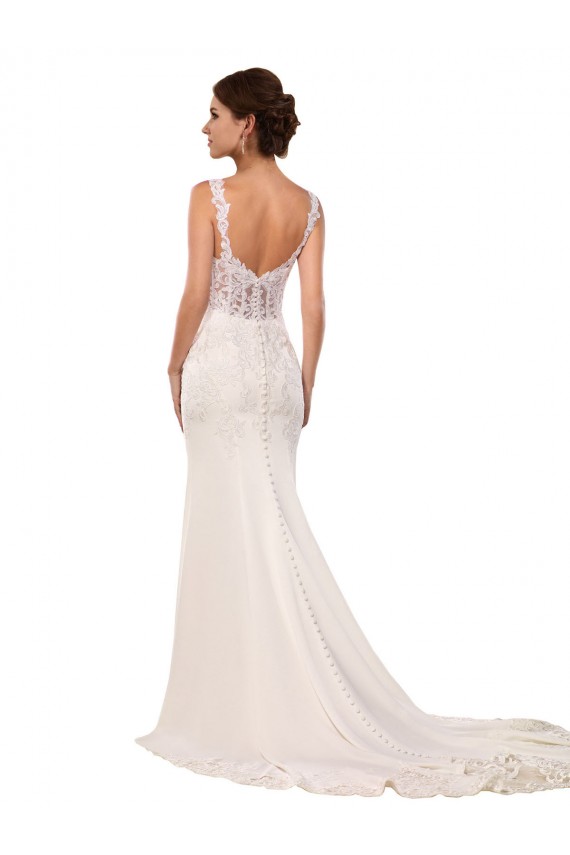 Best V-Neck Mermaid Crepe Wedding Dress with Lace Bodice Sydney