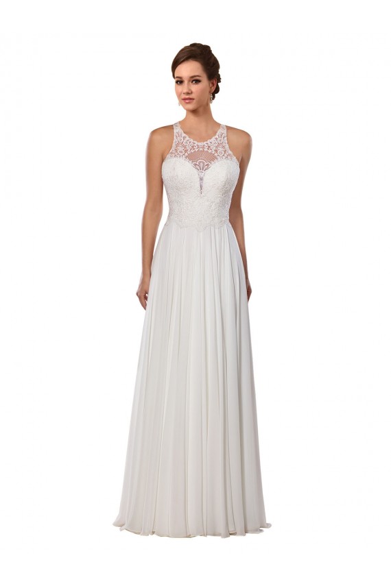 Best Illusion Neck A-Line Lace and Chiffon Beach Wedding Dress Sydney