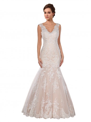 Best Classic Fit and Flare V-Neck Mermaid Lace Wedding Dress Sydney