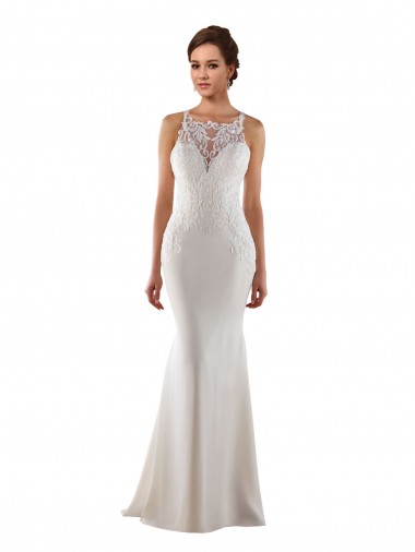 Best Modern High Neck Sheath Wedding Dress with Lace Bodice Sydney