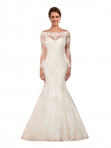Best Long Sleeves Mermaid Lace Wedding Dress with Illusion Back Sydney