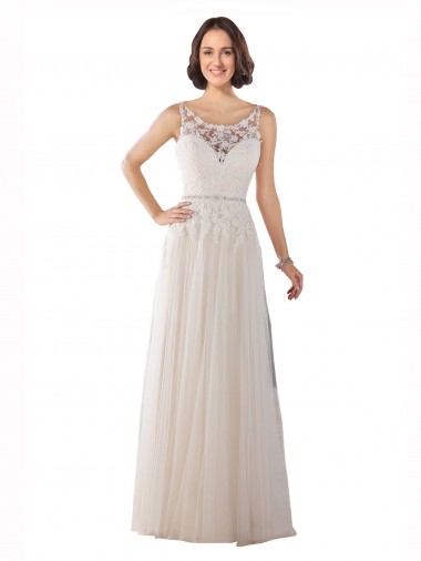 Best High Lace Neck Illusion Back Tulle Boho Wedding Dress Sydney
