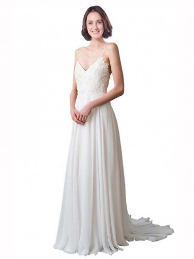 Best Spaghetti Straps V-Neck A-Line Chiffon Beach Wedding Dress Sydney