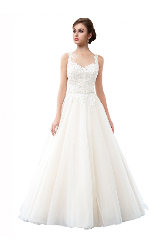 Best Illusion Neck A-Line Tulle Beach Wedding Dress with Lace Bodice Sydney