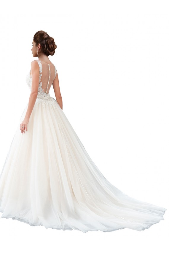Best Illusion Neck A-Line Tulle Beach Wedding Dress with Lace Bodice Sydney