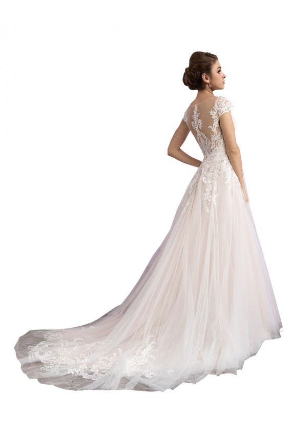 Best Illusion Cap Sleeves A-Line Tulle Beach Wedding Dress with Lace Bodice Sydney