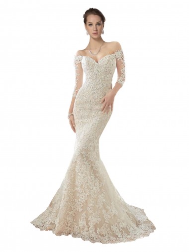 Best Long Sleeves Off the Shoulder Trumpet Lace Wedding Dress Sydney
