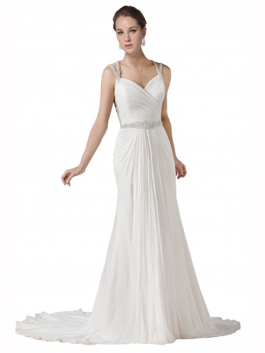 Best Sweetheart Sheath Chiffon Beach Wedding Dress with Beaded Belts Sydney