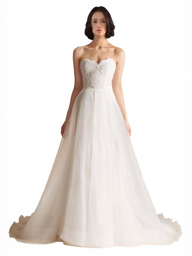 Best Strapless Sweetheart Lace Bodice A-Line Organza Wedding Dress Sydney