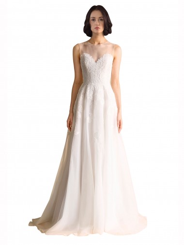 Best Illusion Neck A-Line Organza Wedding Dress Sydney