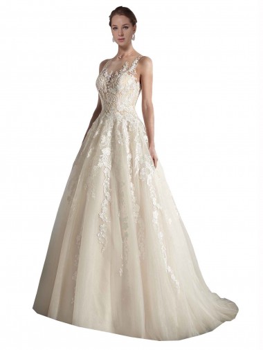 Best Illusion Neck A-Line Tulle Wedding Dress Sydney