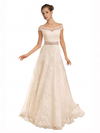 Best Off the Shoulder Illusion Back A-Line Lace Beach Wedding Dress Sydney