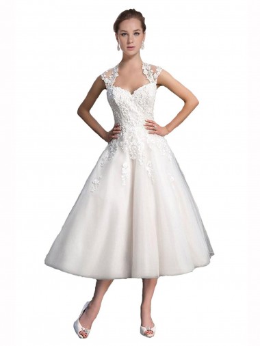 Best A-Line Short Tea Length Sweetheart Tulle Lace Beach Wedding Dress Sydney