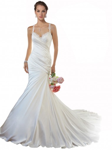Best Sweetheart Mermaid Satin Beach Wedding Dress with Illusion Lace Back Sydney