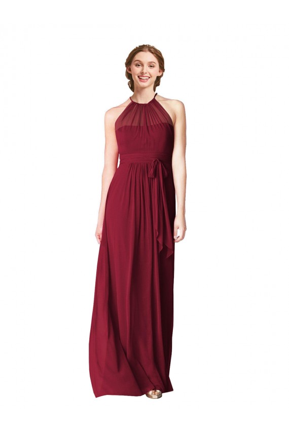 Best Halter Neck Chiffon Bridesmaid Dress with Shirred Bodice Sydney