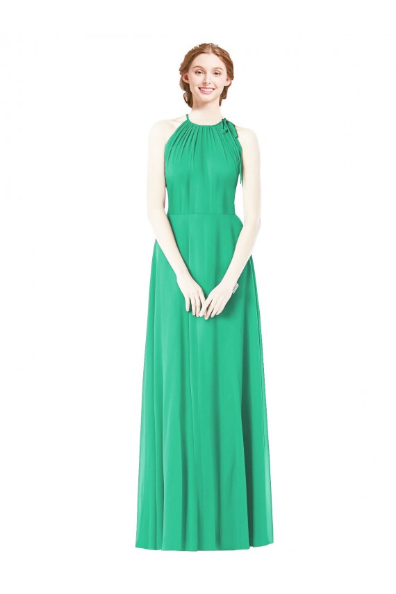 Best Halter Neckline Long Chiffon Bridesmaid Dress with Side Bow Sydney