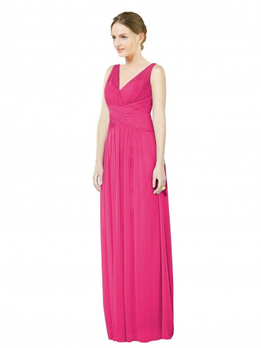 Best Sleeveless V-Neck Long Chiffon Bridesmaid Dress with V-Back Sydney