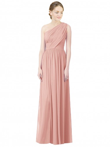 Best One Shoulder Long Chiffon Bridesmaid Dress with Shirred Waistband Sydney