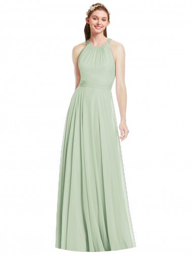 Best Open Back Halter Chiffon Bridesmaid Dress with Flowy Bow Sydney