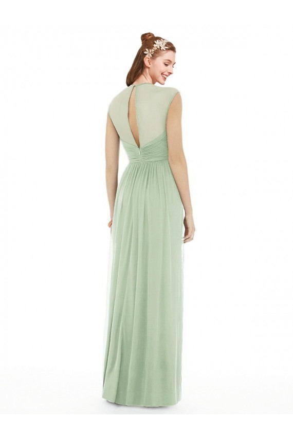 Best Sheer Back Cap Sleeves Long Chiffon Bridesmaid Dress  Sydney