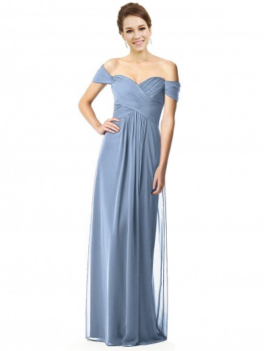Best Off the Shoulder Chiffon Bridesmaid Dress with Draped Bodice Sydney