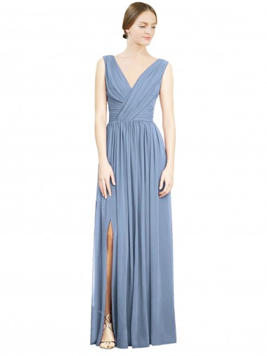 Best Sleeveless Draped Chiffon Maxi Bridesmaid Dress with Front Slit Sydney