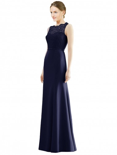 Best Lace Bodice Open Back Trumpet Chiffon Bridesmaid Dress with Bow Belt Sydney