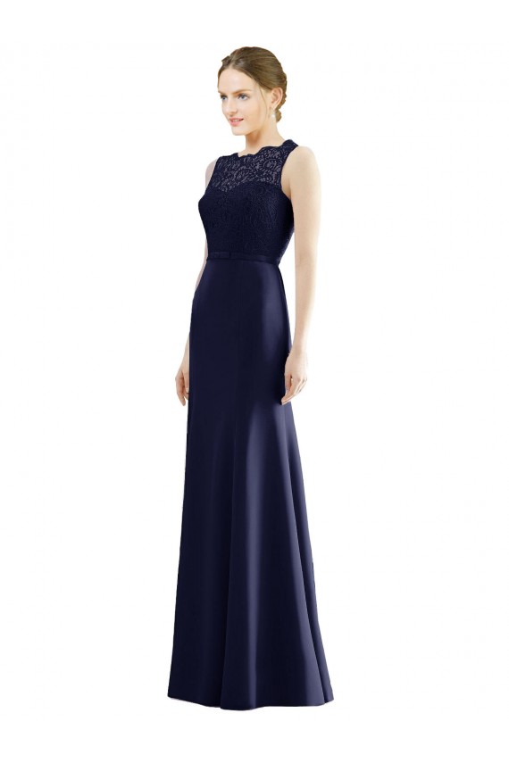Best Lace Bodice Open Back Trumpet Chiffon Bridesmaid Dress with Bow Belt Sydney