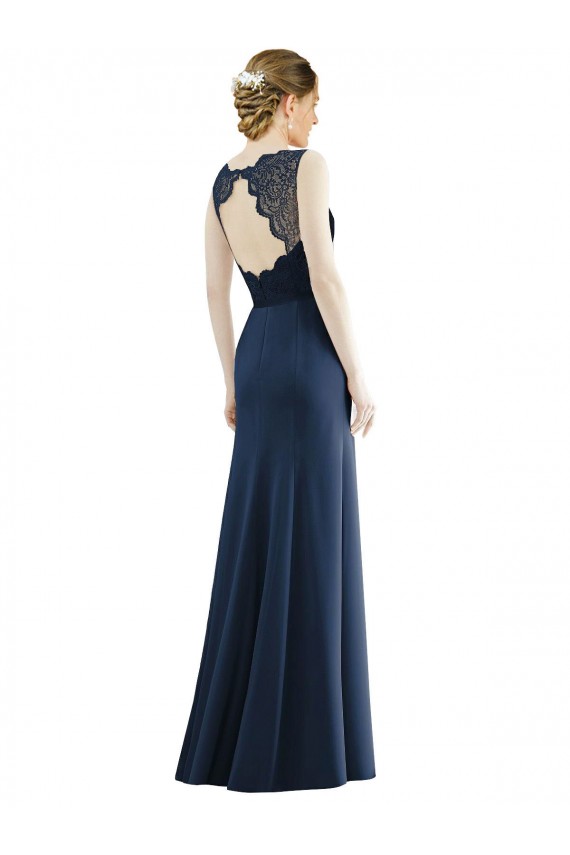 Best Lace Bodice Open Back Trumpet Chiffon Bridesmaid Dress with Bow Belt Sydney