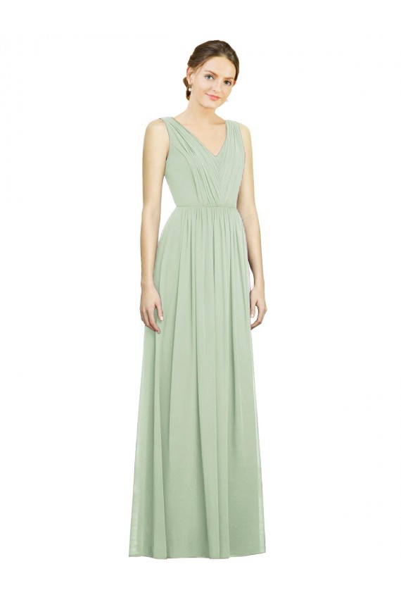 Best Natural Waist V-Neck Draped Chiffon Bridesmaid Dress Sydney
