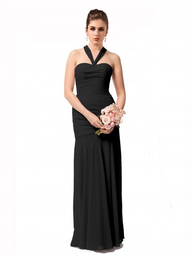 Best Long Halter Chiffon Bridesmaid Dress with Dropped Waist Sydney