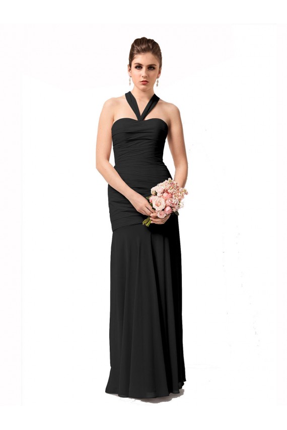 Best Long Halter Chiffon Bridesmaid Dress with Dropped Waist Sydney