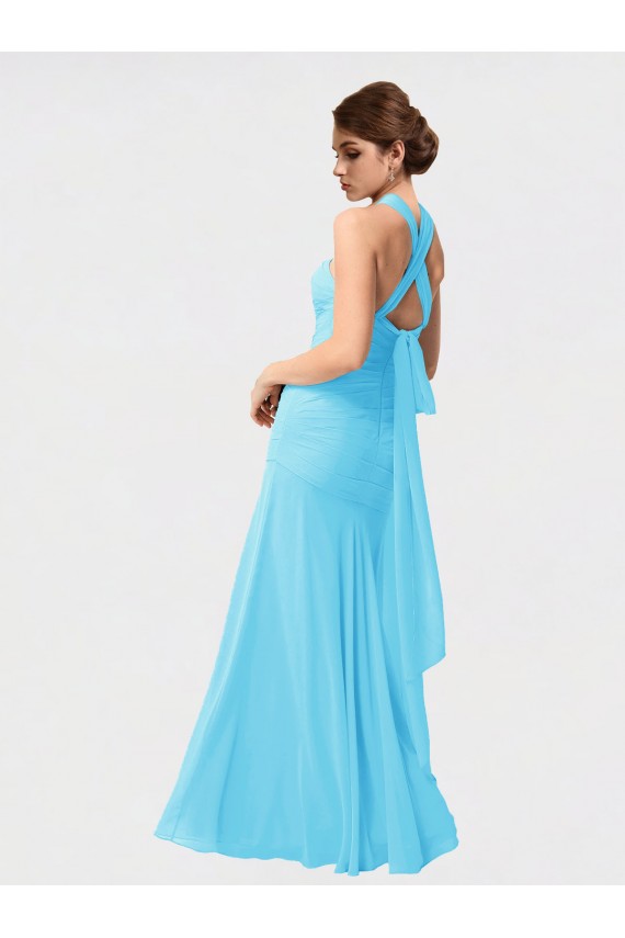 Best Long Halter Chiffon Bridesmaid Dress with Dropped Waist Sydney