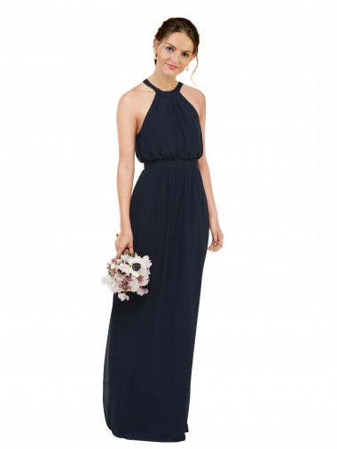 Best High Halter Neckline Chiffon Bridesmaid Dress with Slim Keyhole Back Sydney