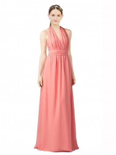 Best Shirred Bodice Full Length Long Chiffon Bridesmaid Dress Sydney
