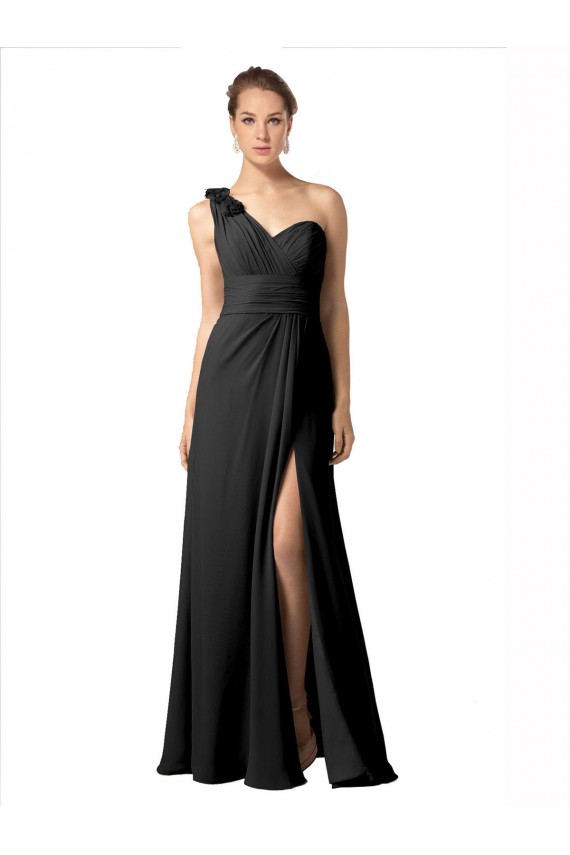 Best Sheer One Shoulder Chiffon A-Line Bridesmaid Dress with Slit Sydney