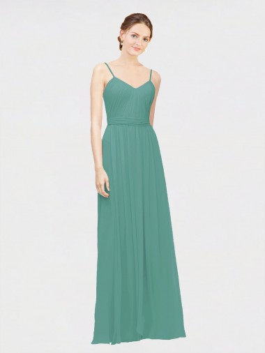 Best Rouched V-Neckline and Spaghetti Straps Long Chiffon Bridesmaid Dress Sydney