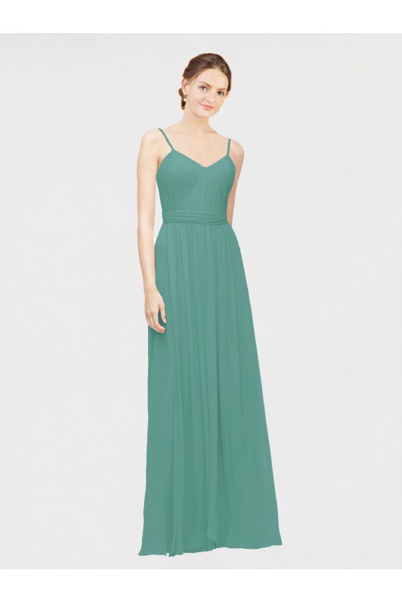 Best Rouched V-Neckline and Spaghetti Straps Long Chiffon Bridesmaid Dress Sydney