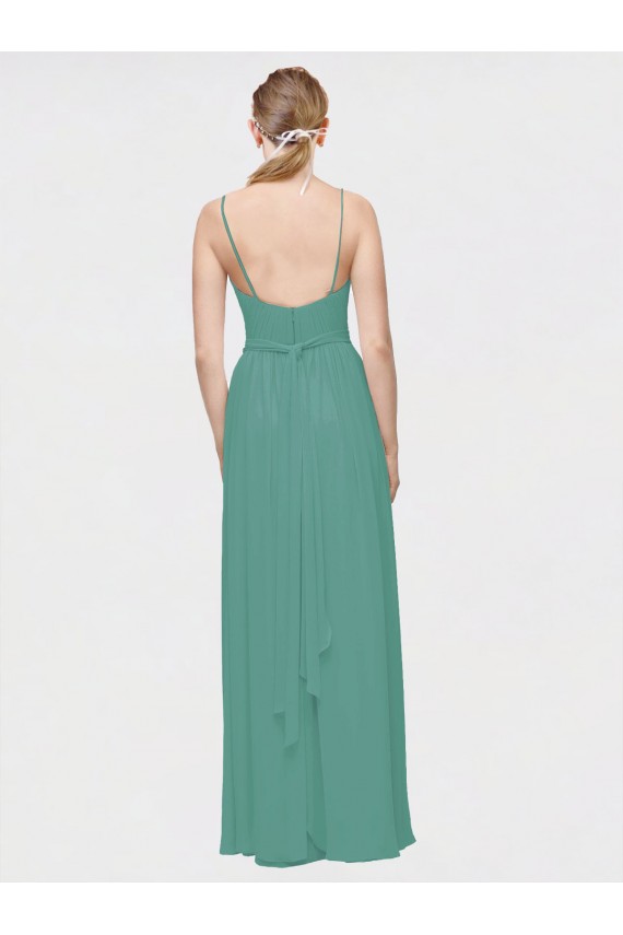 Best Rouched V-Neckline and Spaghetti Straps Long Chiffon Bridesmaid Dress Sydney