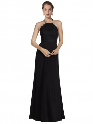 Best Lace Halter Neckline Chiffon A-Line Bridesmaid Dress with Sheer Back Sydney