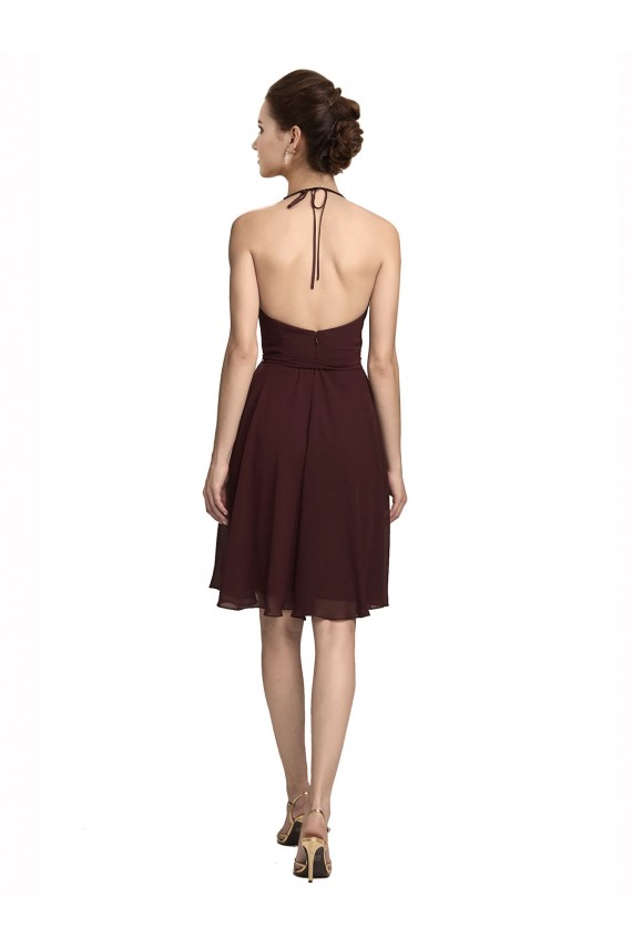 Best Short Knee Length Chiffon Bridesmaids Dress with Halter Cowl Neck Sydney