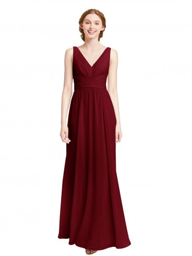 Best Long Chiffon V-Neck Bridesmaids Dress with Double Strap Sydney