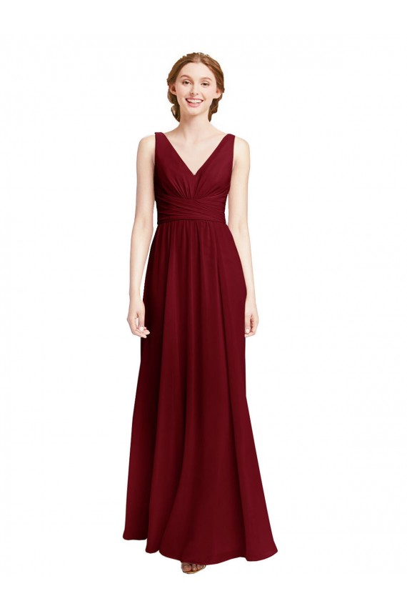 Best Long Chiffon V-Neck Bridesmaids Dress with Double Strap Sydney