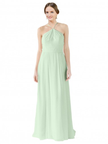 Best Front halter Neckline and Deep Back Long Chiffon Bridesmaid Dress Sydney