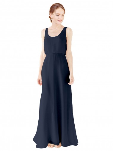 Best Scoop Neckline Fitted Long Chiffon Bridesmaid Dress Open Back Sydney